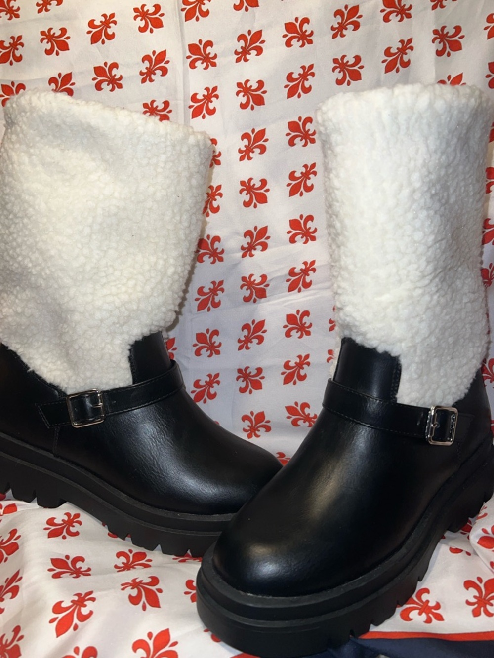 JfWomen's Black Leather Faux Shearling Tall Boots